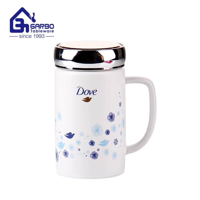 Famous classic brand print ceramic cup with silicone cover drinking tumbler set porcelain cups