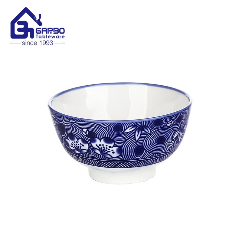 300ml porcelain rice bowls cereal bowls with underglazed decal of blue flower