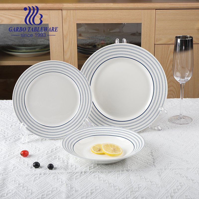 Color blue ceramic flat plate dinnerware set porcelain food dish kitchenware
