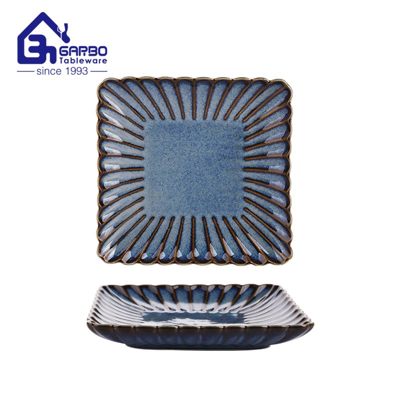 Оптовая квадратная 7.0-дюймовая керамическая плоская тарелка с рисунком ромашки, десертная тарелка