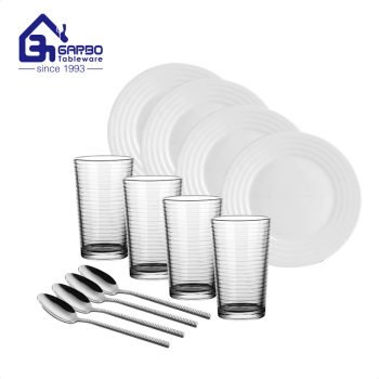 circle pattern round household tableware 12pcs dinner set with plate cup spoon