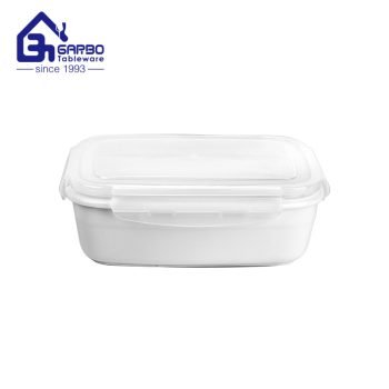 White ceramic food container with lid portable porcelain dinner bowl with cover set