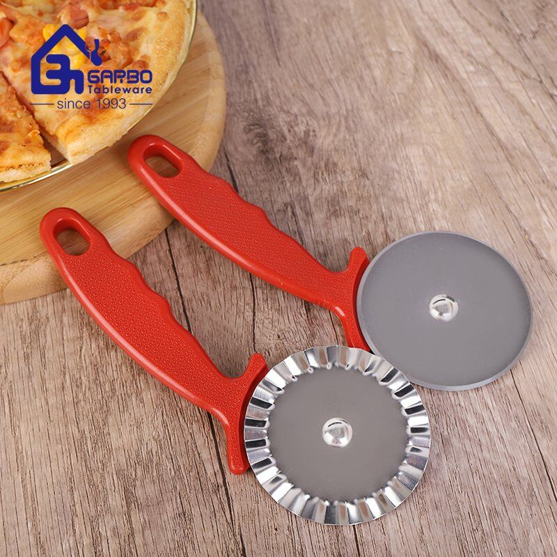 Machine Polish Stock Stainless Steel Pizza Cutter With Red Poly Grip Handle