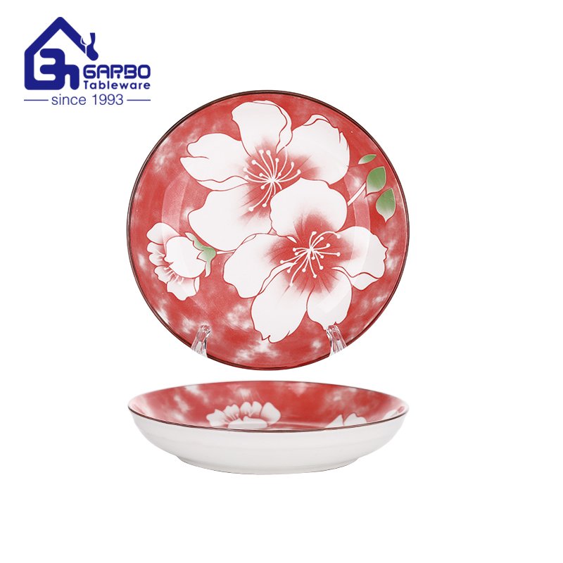 7.44” big flower printing design porcelain plate with cheap price
