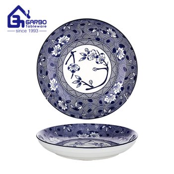 Оптовая 8.19-дюймовая керамическая рисовая тарелка с подглазурной печатью для домашнего использования