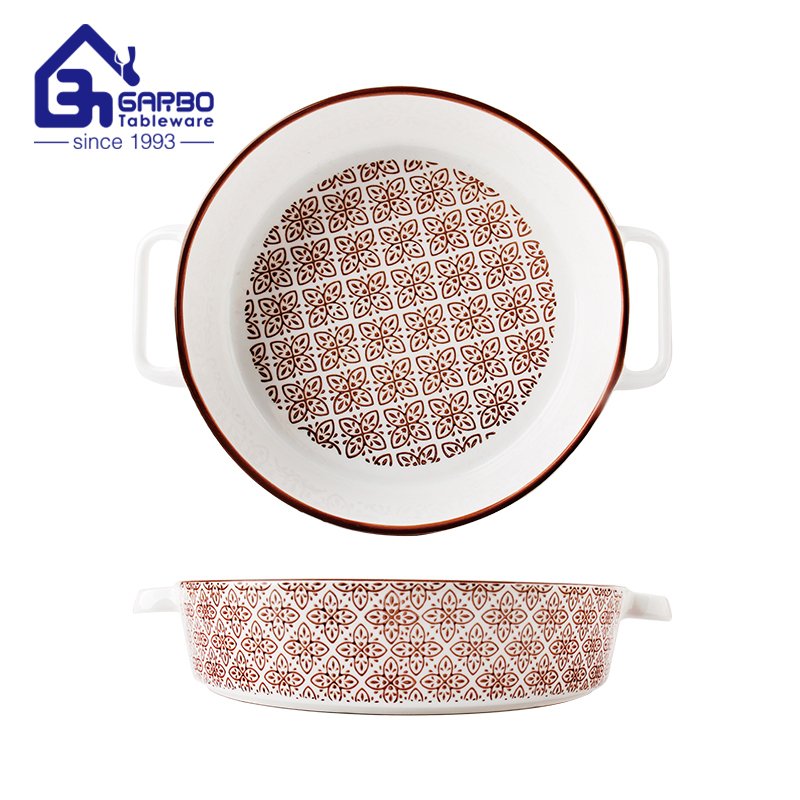 China factory 8 inches round ceramic baking pan kitchen bakeware Porcelain Stoneware Hand-Painted Lasagna Pan for Cooking