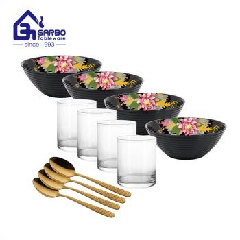 Festival 12pcs cena tazón taza cuchara conjunto con personalizar flor calcomanía