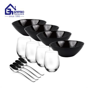 Garbo new combined dinner set with opal glass bowl glass tumbler SS spoon