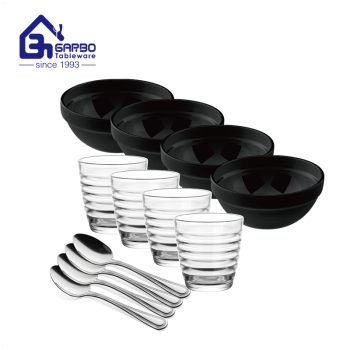 Классический пустой набор посуды из 12 предметов, черная чаша, ложка, чашка, ложка для домашней посуды