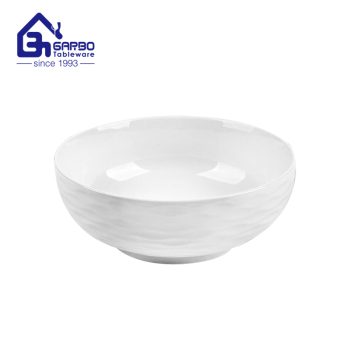 Cuenco grande de cerámica blanco transparente con diseño grabado, cuenco de porcelana para sopa para la familia